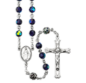 7mm Garnet Czech Crystal Bead with Double Capped O.F. Bead Rosary, Sterling Silver