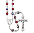 7mm Ruby Czech Crystal Bead with Double Capped O.F. Bead Rosary, Sterling Silver