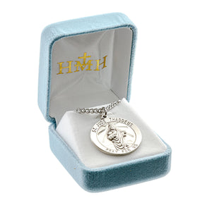 Heavy Large Saint Jude Round Medal Necklace, Sterling Silver