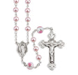 6mm Pink Swarovski Crystal Pearl Rosary, Sterling Silver