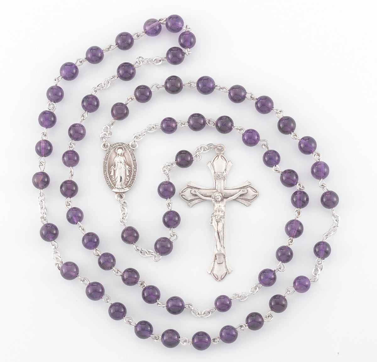 6mm Genuine Amethyst Rosary, Sterling Silver
