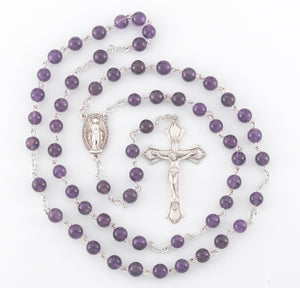6mm Genuine Amethyst Rosary, Sterling Silver