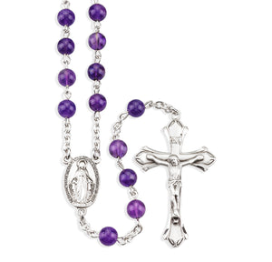 6mm Genuine Amethyst Rosary, Sterling Silver