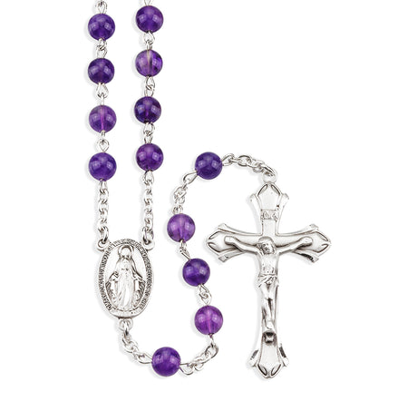 6mm Genuine Amethyst Rosary, Sterling Silver