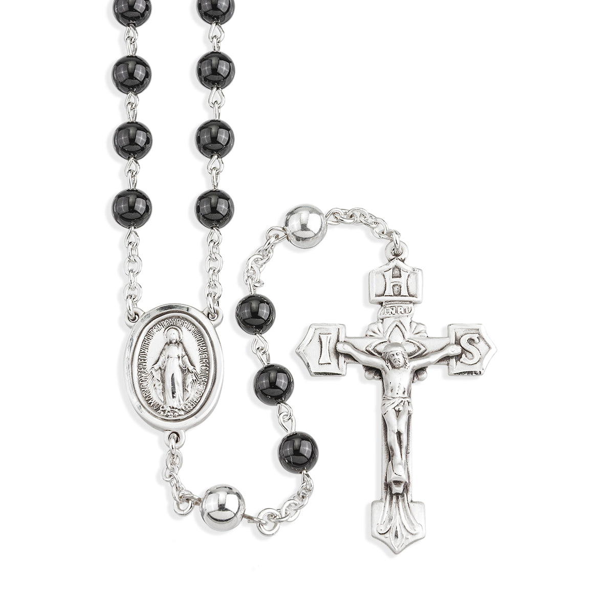 6mm Onyx Bead Rosary with Sterling Silver Our Father Beads