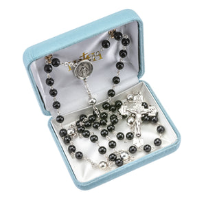 6mm Onyx Bead Rosary with Sterling Silver Our Father Beads