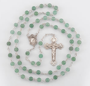 6mm Genuine Aventurine Rosary, Sterling Silver