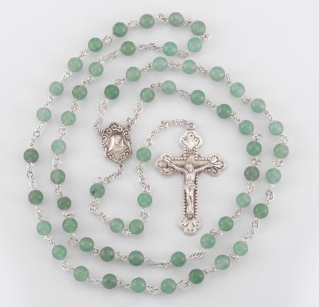 6mm Genuine Aventurine Rosary, Sterling Silver