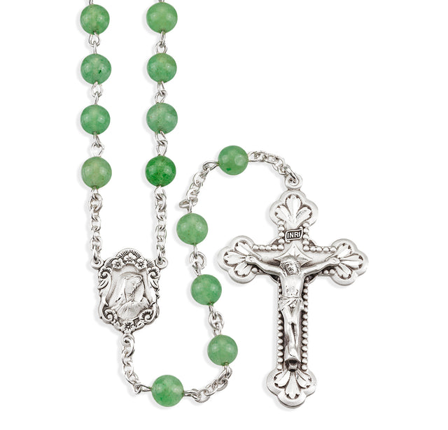 6mm Genuine Aventurine Rosary, Sterling Silver