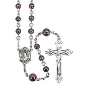 6mm Garnet Bead Rosary, Sterling Silver