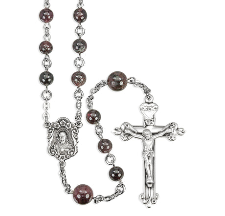 6mm Garnet Bead Rosary, Sterling Silver
