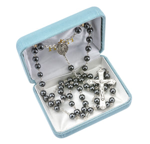6mm Genuine Hematite Rosary, Sterling Silver