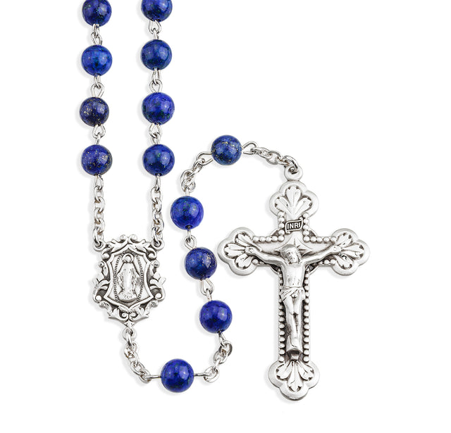 6mm Genuine Lapis Rosary, Sterling Silver
