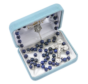 6mm Genuine Lapis Rosary, Sterling Silver