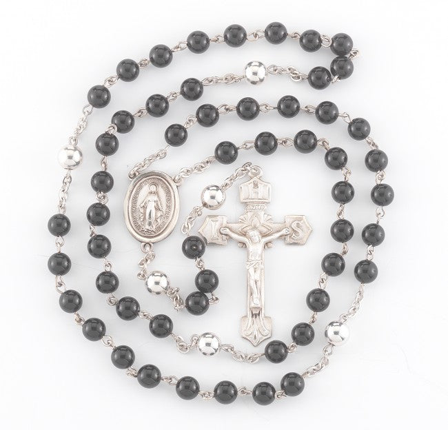 Sterling Silver Black Onyx Rosary 6mm
