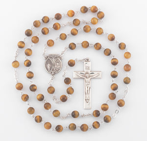 6mm Genuine Tiger Eye Rosary, Sterling Silver
