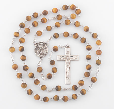 6mm Genuine Tiger Eye Rosary, Sterling Silver