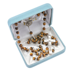 6mm Genuine Tiger Eye Rosary, Sterling Silver