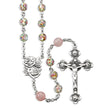 6mm Rose Embedded Glass Bead Rosary with Rose Quartz Our Father Beads, Sterling Silver