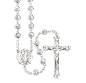 Sterling Silver Rosary, 6mm Spiral Beads & Miraculous Medal Center