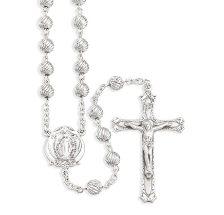 Sterling Silver Rosary, 6mm Spiral Beads & Miraculous Medal Center