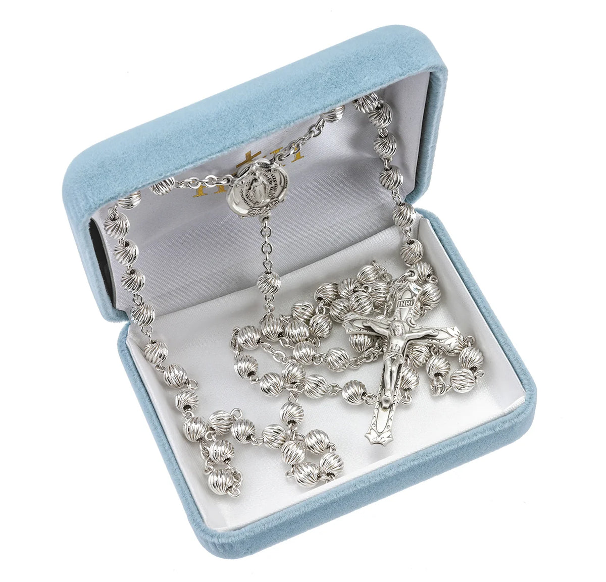 Sterling Silver Rosary, 6mm Spiral Beads & Miraculous Medal Center