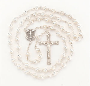 Sterling Silver Rosary, 6mm Spiral Beads & Miraculous Medal Center