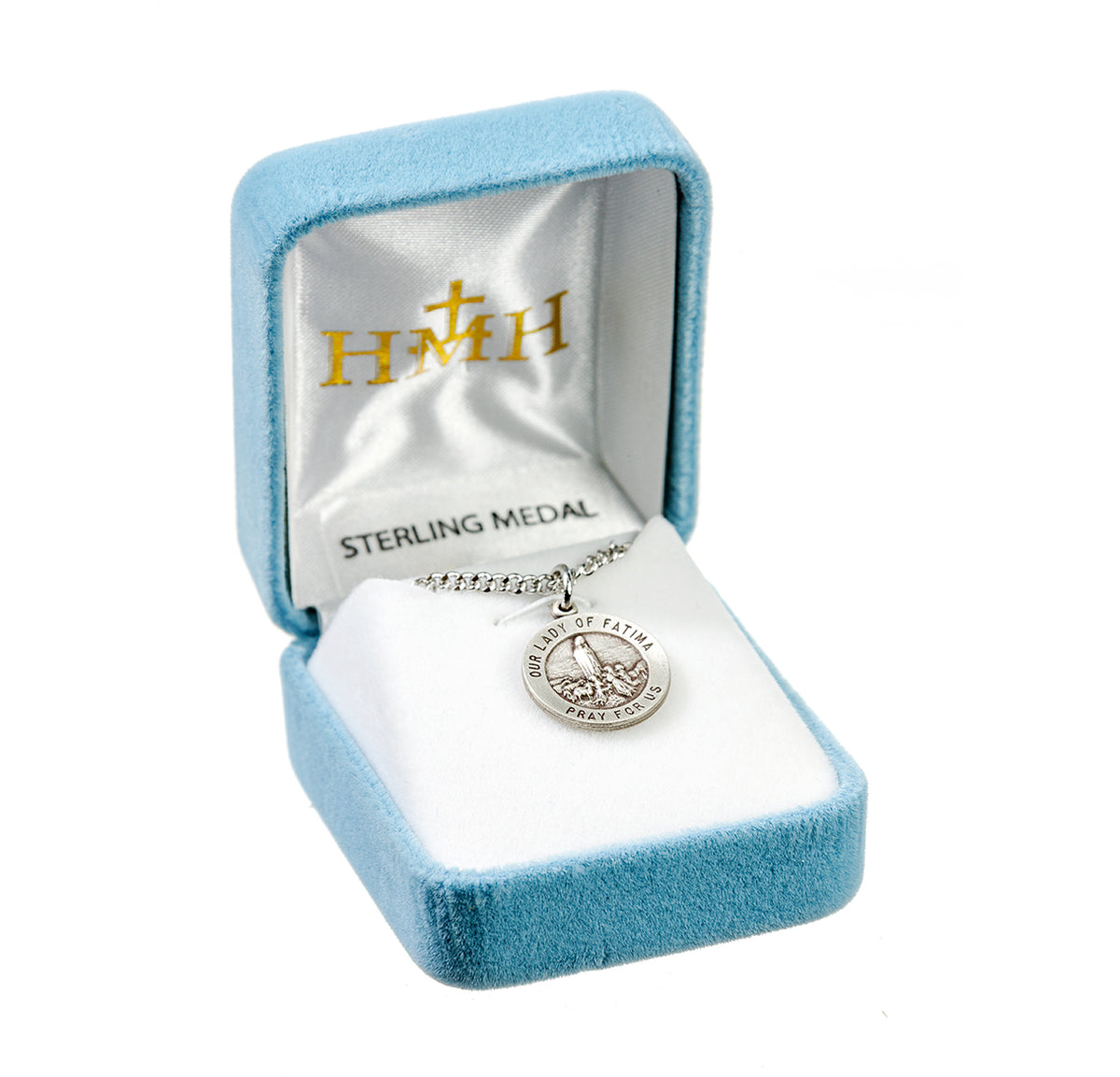 Our Lady of Fatima Round Medal Necklace, Sterling Silver
