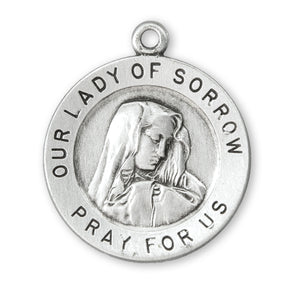 Our Lady of Sorrows Round Medal Necklace, Sterling Silver