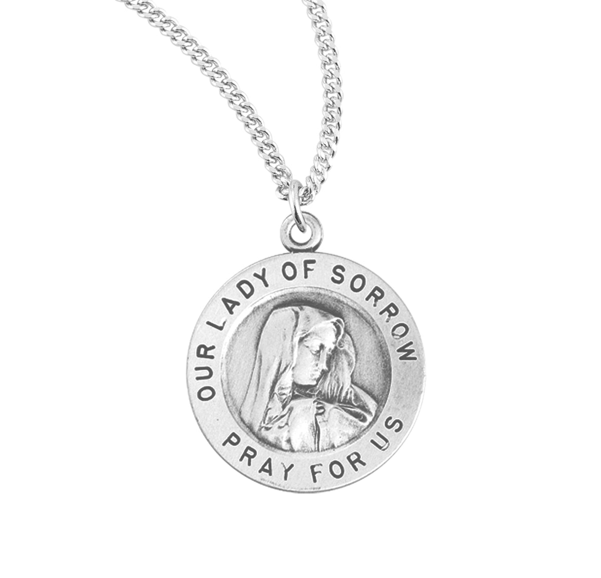 Our Lady of Sorrows Round Medal Necklace, Sterling Silver