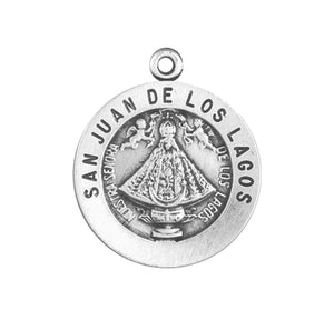 Virgin de San Juan Round Medal Necklace, Sterling Silver