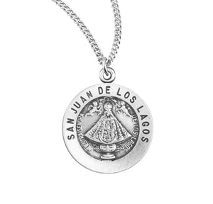 Virgin de San Juan Round Medal Necklace, Sterling Silver