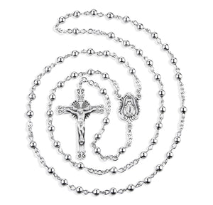 4mm High Polished Sterling Silver Bead Rosary with Miraculous Medal Center