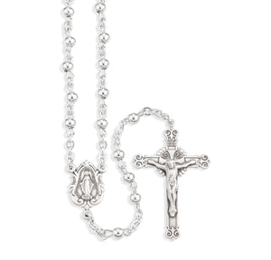 4mm High Polished Sterling Silver Bead Rosary with Miraculous Medal Center
