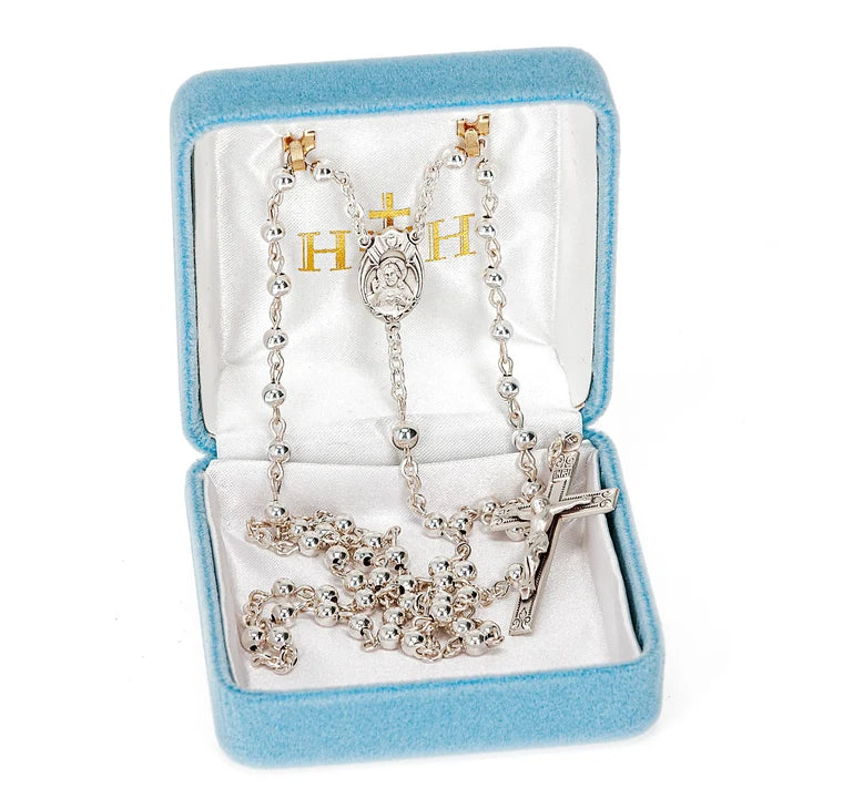 All Sterling Silver Rosary, Smooth Round 4mm Beads
