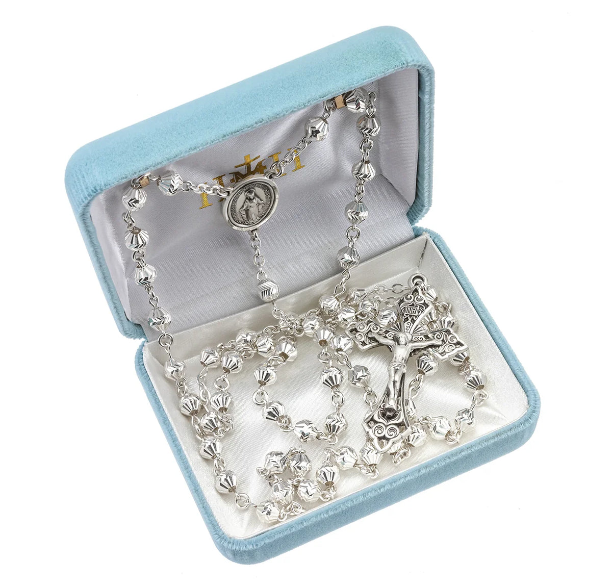 Sterling Silver Rosary, 6mm Herringbone Beads & Miraculous Medal Center