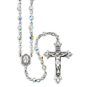 4mm Aurora Borealis Swarovski Crystal Rosary, Sterling Silver