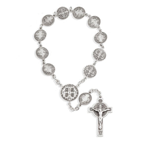 Saint Benedict Single Decade Rosary, Sterling Silver