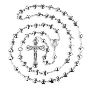 Heart Shape Rosary with 8mm Sterling Silver Beads
