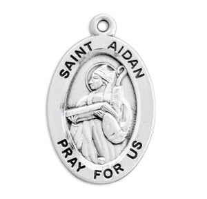 Saint Aidan Oval Medal Necklace, Sterling Silver