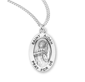 Saint Aidan Oval Medal Necklace, Sterling Silver