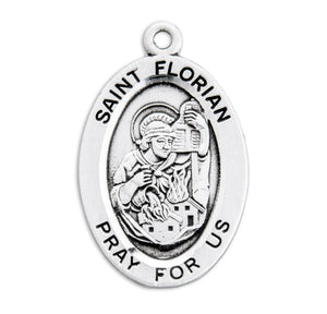 Medium Saint Florian Oval Medal Necklace, Sterling Silver
