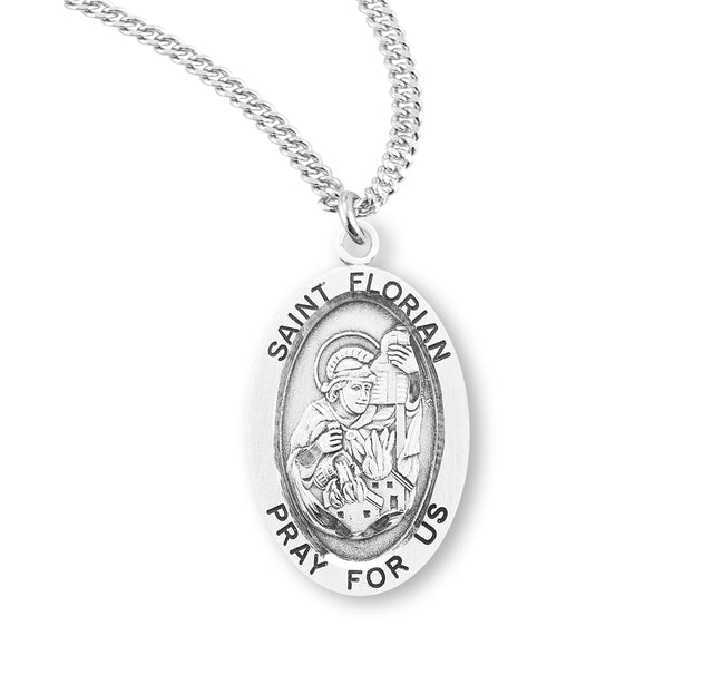 Medium Saint Florian Oval Medal Necklace, Sterling Silver
