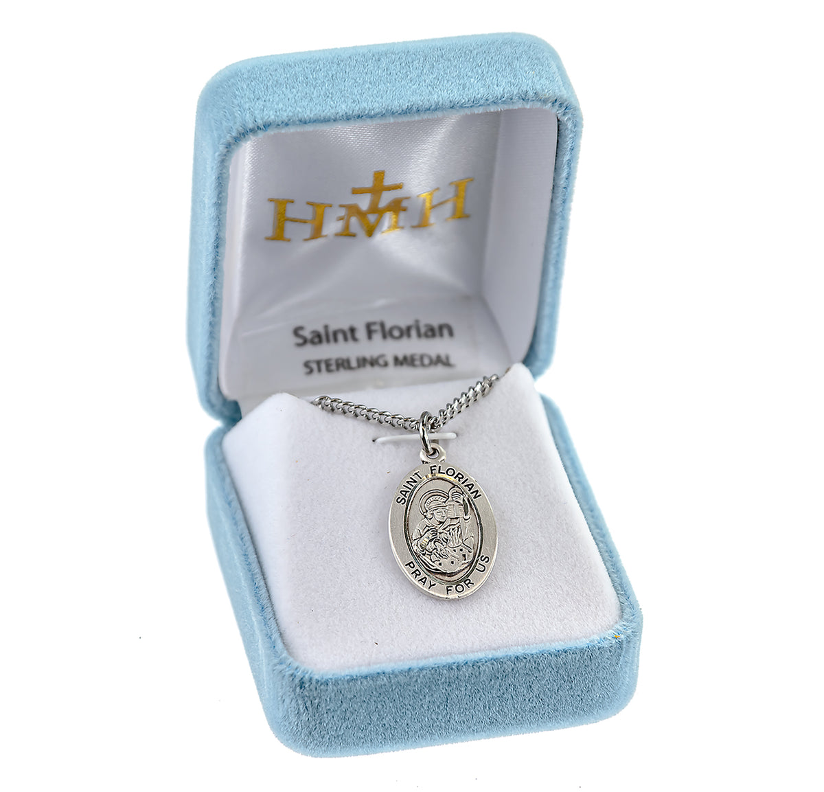 Medium Saint Florian Oval Medal Necklace, Sterling Silver