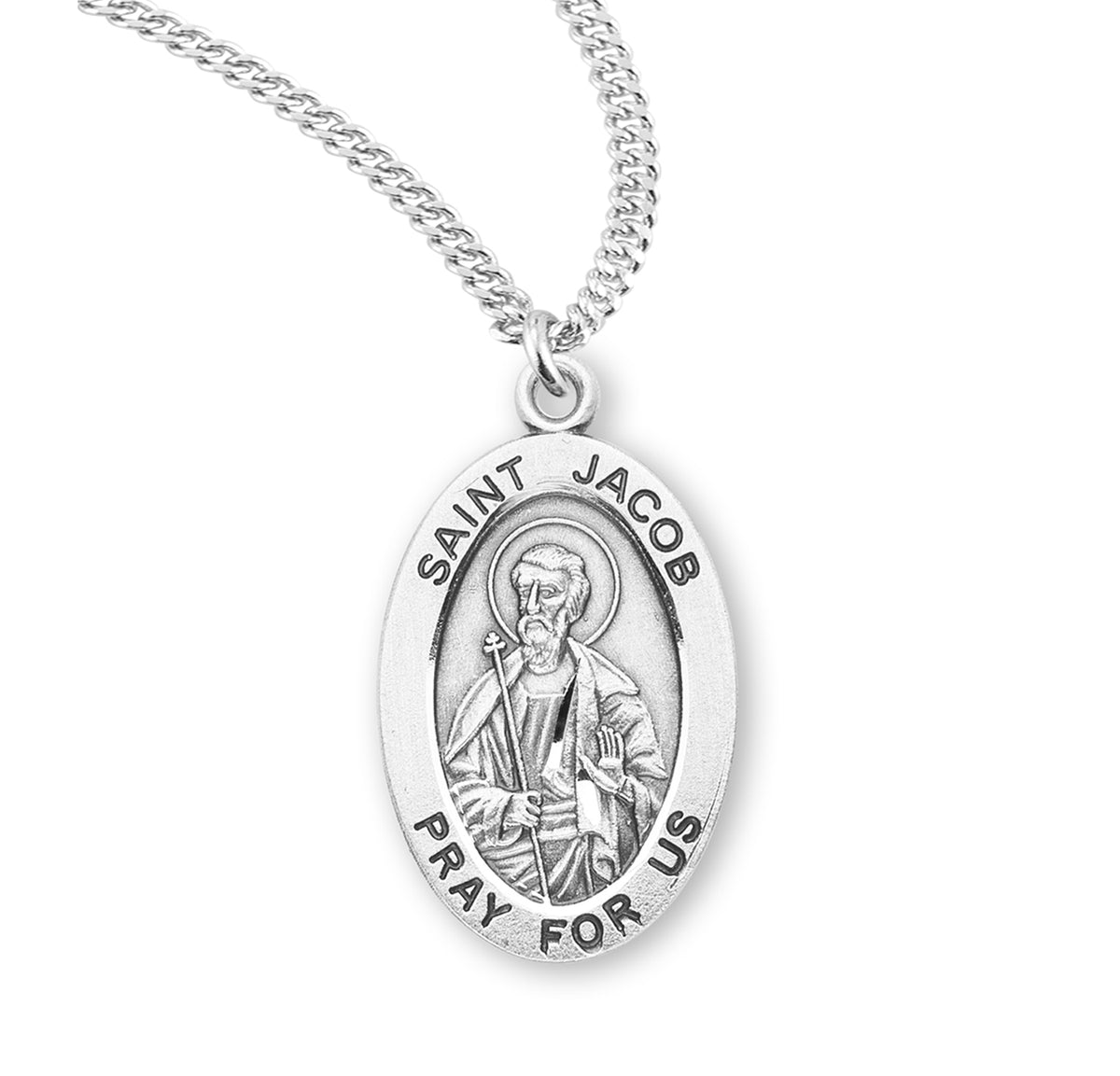 Medium Saint Jacob Oval Medal Necklace, Sterling Silver