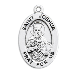 Saint Joshua Oval Medal Necklace, Sterling Silver