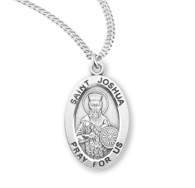 Saint Joshua Oval Medal Necklace, Sterling Silver