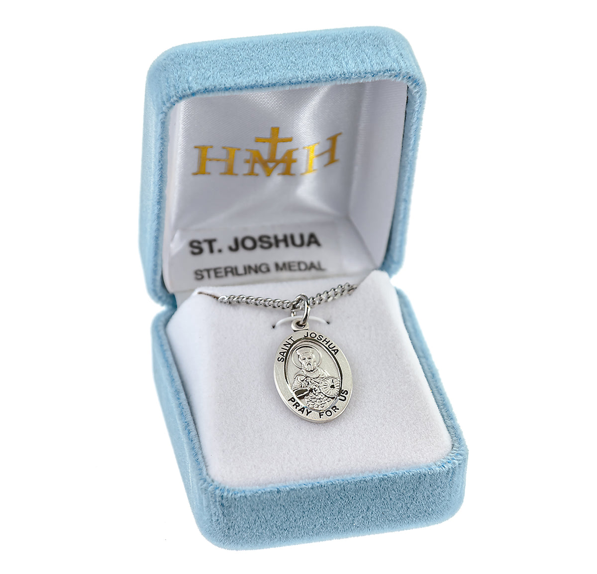 Saint Joshua Oval Medal Necklace, Sterling Silver