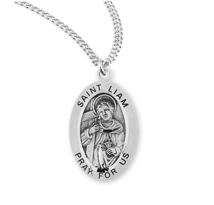 Medium Saint Liam Oval Medal Necklace, Sterling Silver