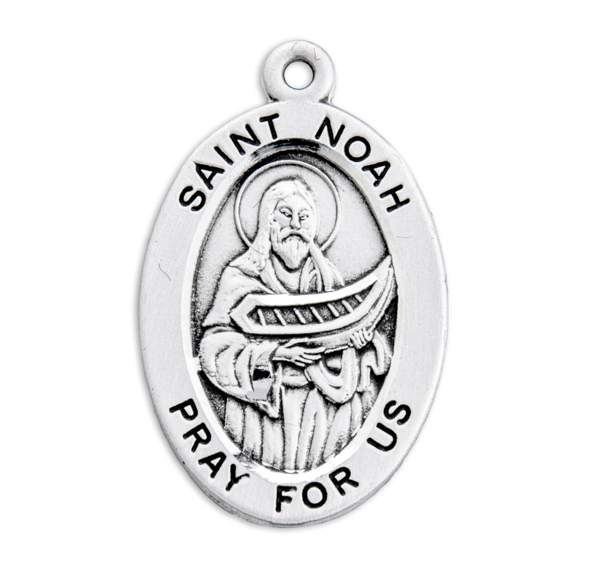 Saint Noah Oval Medal Necklace, Sterling Silver